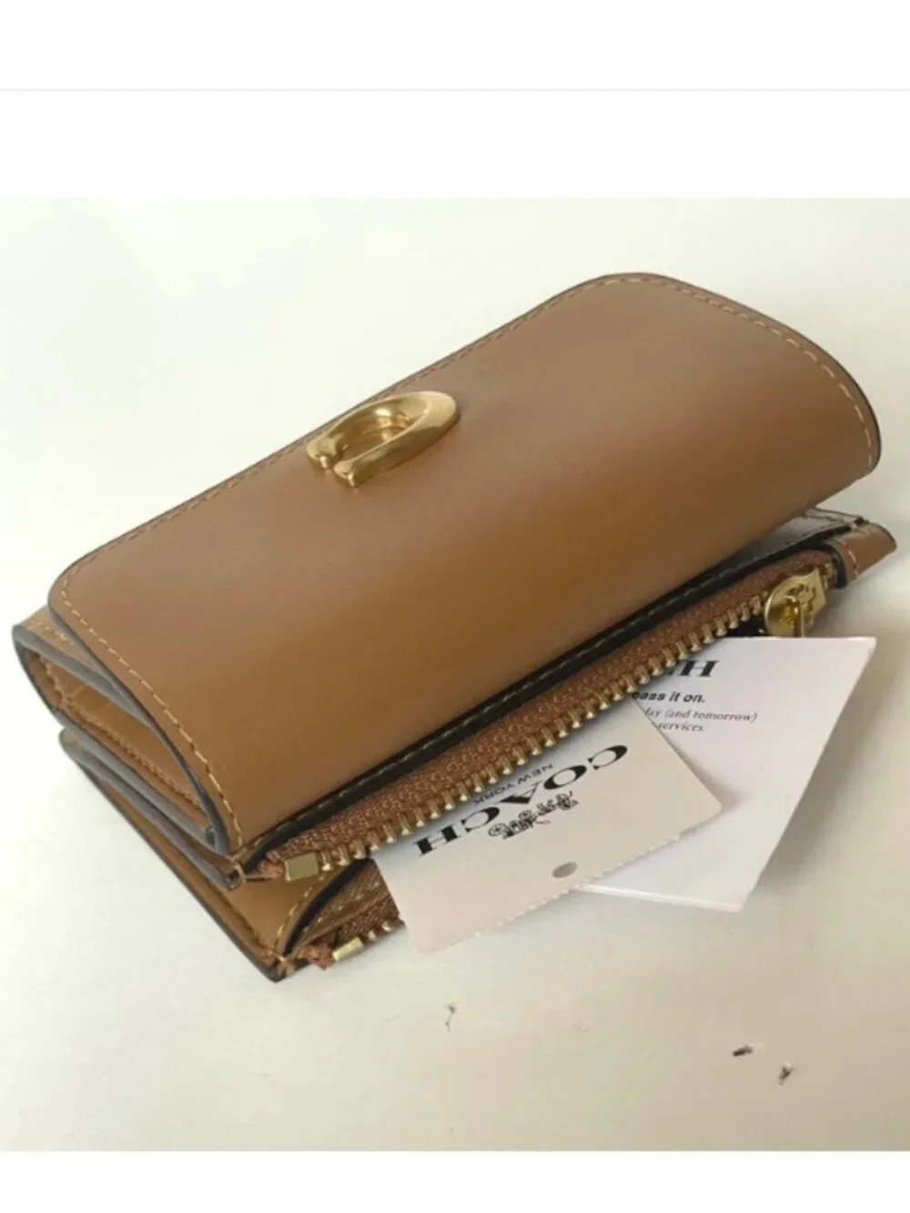Coach Essential Card Holder Honey Brown Leather ID Case Small CZ111